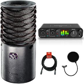 مجموعة ميكروفونات Kellards Aston Origin ذات غشاء قلبي كبير ومكثف مع واجهة صوت Motu M2 2x2 USB وفلتر بوب وكابل XLR- XLR in Kuwait