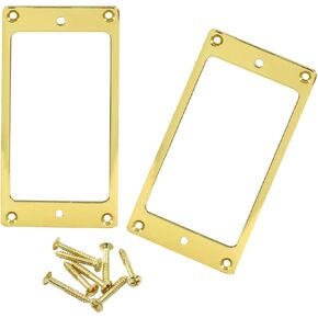 Hitefu 2 Pcs Metal Humbucker Cover, Flat Electric Guitar Pickup Frame Replacement, Bridge Neck Pickups Cover with Screws (Gold)