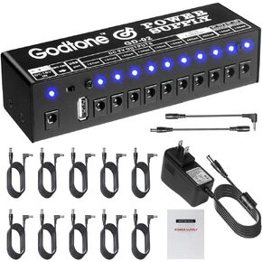 Guitar Pedal 10 DC Outputs for 9V 12V 18V Effect Pedal Power Supply with USB(5V2A) Port GD-02