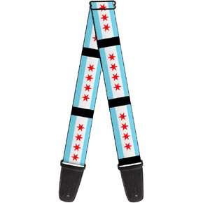 Buckle-Down Guitar Strap Chicago Flags Black 2 Inches Wide (GS-W35558)