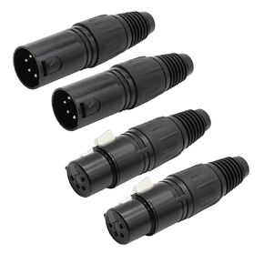 4-Pin XLR Cable Connector XLR 4 Pin Male&Female Plug Connector Mic Microphone Cable Plug Connector Audio Adapter, Black, 2Pair