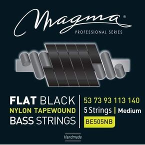Magma Electric Bass Strings Medium Gauge - Flat Black Nylon Tapewound Steel Strings - Long Scale 34" 5 Strings Set, 053 - .130 (BE505NB) - 1 SET