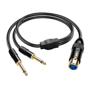 PNGKNYOCN XLR to Dual 1/4 TS Microphone Y Splitter Cable,3-Pin XLR Female to Dual 6.35mm Mono Male Audio Cable for Amplifier Mixer Microphone (1.6FT