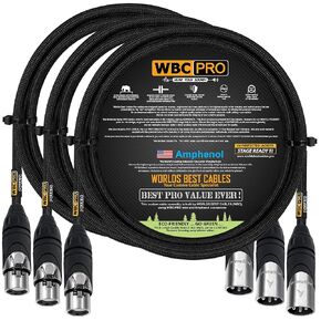 3 Units - 6 Foot - WBC-PRO-Quad Ultra-Silent Ultra-Flexible Balanced Star-Quad Cable with Amphenol Male & Female XLR Plugs & Black Tweed Jacket
