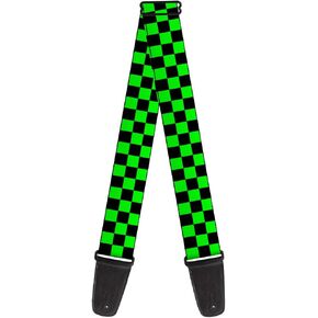 Buckle-Down GS-W30305 Guitar Strap Checker Black Neon Green 2 Inches Wide, 2" Wide - 29-54" Length,Multicolor