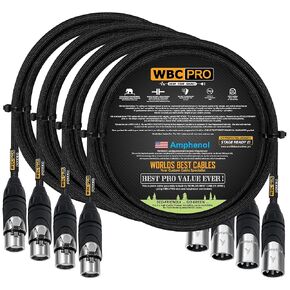 4 Units - 5 Foot - WBC-PRO-Quad Ultra-Silent Ultra-Flexible Balanced Star-Quad Cable with Amphenol Male & Female XLR Plugs & Black Tweed Jacket