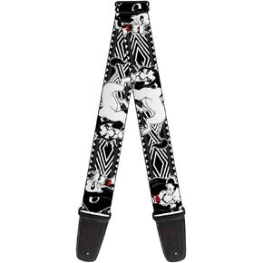 Buckle-Down Guitar Strap - Lion King Scar Poses White/Black - 2" Wide - 29-54" Length