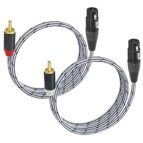 RCA to XLR Cable - HiFi Audio Cable with XLR Female to RCA Male Connectors, 4N OFC 20AWG Shielded Twisted Pair, Oxygen-Free Copper Braid Conductors, 2-Pack (3.3ft)