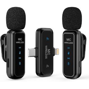N1 Wireless Lavalier Microphone for iPhone, iPad, Active Noise Cancellation Mic for Video Recording, Streaming (2 in 1 Receiver)