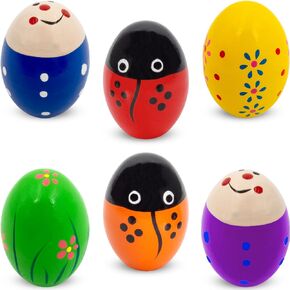 Wooden Maracas for Kids, Colorful Egg Shakers Toy for Boys and Girls Aged 3+ Years, Gift for Preschool Children, Early Education Toys, 6-Pack Easter Eggs