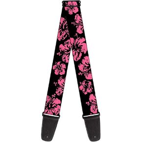 Buckle-Down GS-W30865 Guitar Strap - Hibiscus Weathered Black/Pink, 2" Wide & 29-54" Length