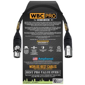 6 Inch - WBC-PRO-Quad Ultra-Silent Ultra-Flexible Balanced Star-Quad Cable with Amphenol Male & Female XLR Plugs & Black Tweed Jacket