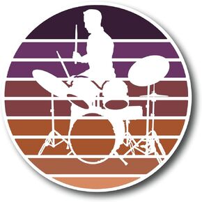 Retro Guy Drummer Silhouette 4 Inch Waterproof Decal Sticker Vintage Band Rock Drum Radiohead Punk Pop Guitar Metal Country Music Instrument Musical Singer DJ Acoustic Studio Jazz Sing CS1439-2PK