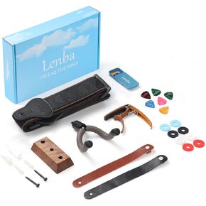 Guitar Accessories Kit - Wall Mount Hanger, Strap, Strap Locks, Headstock Strap Adapter, Picks & Capo - Ideal for Guitar Beginners and Pros