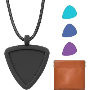 Large triangle necklace pick set, silicone guitar pick clip, pick necklace lanyard pendant, double-sided storage pendant (including three picks)