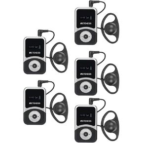Retekess T130S Wireless Tour Guide System Receivers, Tour Guide Headsets, 100m/328ft, Battery Last Long, Translation Devices for Court (5 Receivers)