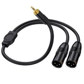 Disscool 3.5mm TRS Male to 2XLR Male Y Splitte Cord Microphone Stereo Unbalanced Audio Converter Adapter Cable for Mic, Mixer, Amplifier, Sound Card(0.5m/1.65ft)