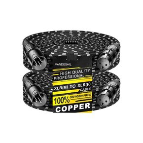 Long XLR Cables 50 ft 2 Pack, Nylon Braided XLR Extension Microphone Cable, OFC Shielded and Balanced XLR Male to XLR Female Mic Cord for Preamp Recording Mixer Amplifie Speaker Black