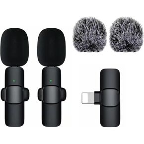 Professional Wireless Lavalier Lapel Microphone, （Plug&Play/2.4GHz）, 2 Mini Wireless Recording Microphone for iPhone Video Recording, Tiktok,Live Streaming, YouTube