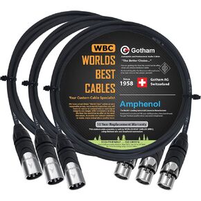 3 Units - 3 Foot - Gotham GAC-4/1 (Black) - Star Quad, Dual Shielded Balanced Male to Female Microphone Cables with Amphenol AX3M & AX3F Silver XLR Connectors - Custom Made by WORLDS BEST CABLES