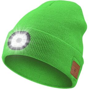 Bluetooth Hat with Light, Unisex USB Rechargeable 6 LED Headlamp Beanie Cap with Headphones Winter Lighted Beanie for Outdoor Sports Orange