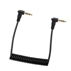 YACSEJAO 3.5mm TRS to TRRS Microphone Cable Coiled 90 Degrees 1/8" Male to Male Coiled Right Angle Mic Cord for Recording Microphones