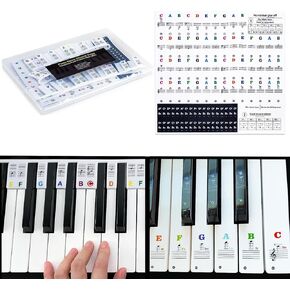 Reusable Piano Keyboard Stickers, Full Size Keyboard for 88/76/61/54/49/37 Keys, Removable Silicone Piano Key Stickers for Beginners, Piano Note Labels with Storage Box (Colorful)