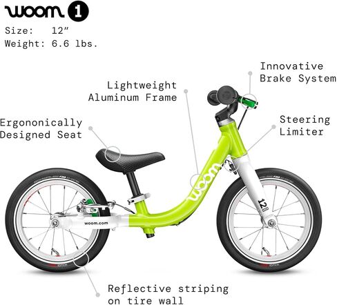 woom 1 Balance Bicycle for Kids 18 Months to 3.5 Years Old, Lightweight 12-Inch Toddler Bike with Handbrake & Steering Limiter, Boys & Girls - Red in Saudi Arabia