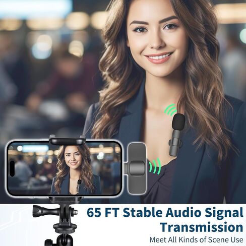 قطعتان من ميكروفون Lavalier اللاسلكي لهاتف iPhone 15 Pro Max، والهواتف الذكية - جودة صوت واضحة للغاية، تدوم طويلاً للمقابلات والبودكاست ومدونات الفيديو والبث المباشر ويوتيوب وتيك توك والمزيد in Kuwait