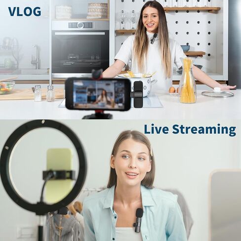 قطعتان من ميكروفون Lavalier اللاسلكي لهاتف iPhone 15 Pro Max، والهواتف الذكية - جودة صوت واضحة للغاية، تدوم طويلاً للمقابلات والبودكاست ومدونات الفيديو والبث المباشر ويوتيوب وتيك توك والمزيد in Kuwait