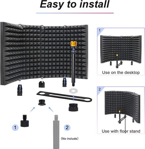 Curved Microphone Isolation Shield Condenser Mic High Density Sound Absorbent Foam Metal Panel for Studio Recording,podcasting,singing,broadcasting (4-Panel) in Saudi Arabia