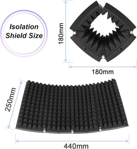 Curved Microphone Isolation Shield Condenser Mic High Density Sound Absorbent Foam Metal Panel for Studio Recording,podcasting,singing,broadcasting (4-Panel) in Saudi Arabia