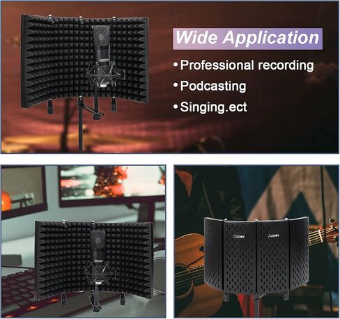 Curved Microphone Isolation Shield Condenser Mic High Density Sound Absorbent Foam Metal Panel for Studio Recording,podcasting,singing,broadcasting (4-Panel) in Saudi Arabia