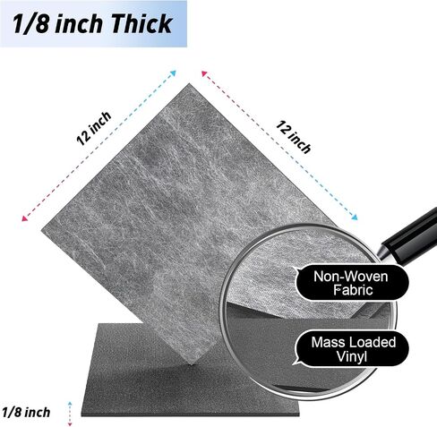 【Soundproofing PRO】12 Pack 1/8 inch Thick Mass Loaded Vinyl Soundproofing Pads【Feel like Added A Wall】Easy to Install(Equip Nails), High Surface Density(1.25lbs/sqft) MLV Insulation Sound Proof Pads in Kuwait