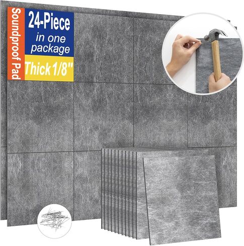 【Soundproofing PRO】12 Pack 1/8 inch Thick Mass Loaded Vinyl Soundproofing Pads【Feel like Added A Wall】Easy to Install(Equip Nails), High Surface Density(1.25lbs/sqft) MLV Insulation Sound Proof Pads in Kuwait