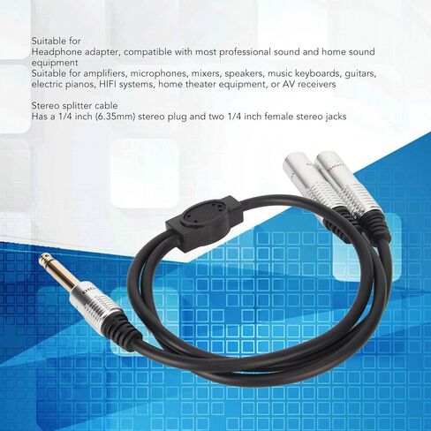 Bewinner 6.35mm to Dual 1/4 Y Splitter Cable 19.7in, 6.35mm Mono Male Plug to Dual 6.35mm Female Jack Cable for Mixer Guitar Piano Amplifier Speaker, Microphone Splitter in Saudi Arabia