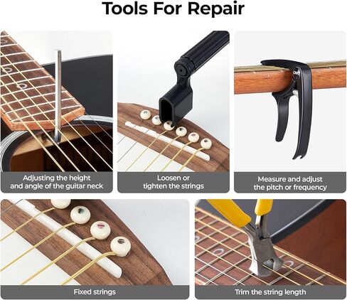Vangoa 101 قطعة أدوات صيانة إصلاح الجيتار مع حامل، مجموعة أدوات الجيتار الاحترافية ملحقات الجيتار للجيتار الكهربائي الصوتي القيثارة باس بانجو، هدية الجيتار لعشاق in Kuwait