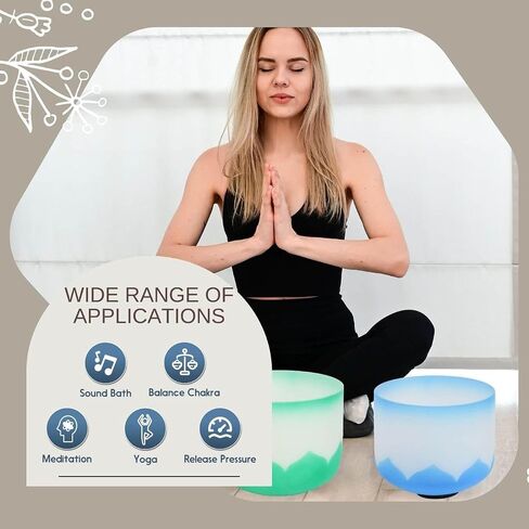 6-12inch Color Lotus 432hz Quartz Crystal Singing Bowls Set of 7, for Healing Mindfulness Meditation Yoga Sound Baths with Case Mallet Suede Striker in Saudi Arabia