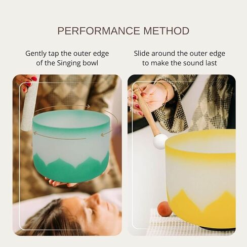 6-12inch Color Lotus 432hz Quartz Crystal Singing Bowls Set of 7, for Healing Mindfulness Meditation Yoga Sound Baths with Case Mallet Suede Striker in Saudi Arabia