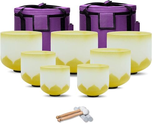6-12inch Color Lotus 432hz Quartz Crystal Singing Bowls Set of 7, for Healing Mindfulness Meditation Yoga Sound Baths with Case Mallet Suede Striker in Saudi Arabia