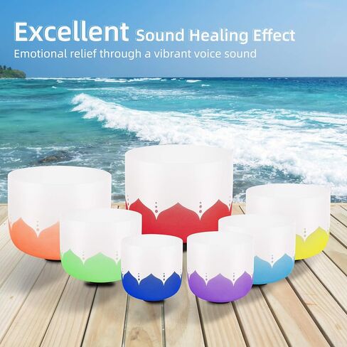 6-12inch Color Lotus 432hz Quartz Crystal Singing Bowls Set of 7, for Healing Mindfulness Meditation Yoga Sound Baths with Case Mallet Suede Striker in Saudi Arabia