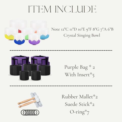 6-12inch Color Lotus 432hz Quartz Crystal Singing Bowls Set of 7, for Healing Mindfulness Meditation Yoga Sound Baths with Case Mallet Suede Striker in Saudi Arabia