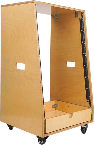 Sound Town 8U DIY Solid Baltic Birch Plywood Slanted Studio Rack with 8U Rack Space, Extra 2U Drawer, Rubber Feet, Casters, Golden Oak (SDRK-8TD2) in Kuwait