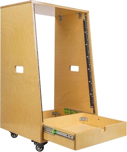 Sound Town 8U DIY Solid Baltic Birch Plywood Slanted Studio Rack with 8U Rack Space, Extra 2U Drawer, Rubber Feet, Casters, Golden Oak (SDRK-8TD2) in Kuwait