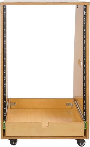 Sound Town 8U DIY Solid Baltic Birch Plywood Slanted Studio Rack with 8U Rack Space, Extra 2U Drawer, Rubber Feet, Casters, Golden Oak (SDRK-8TD2) in Kuwait