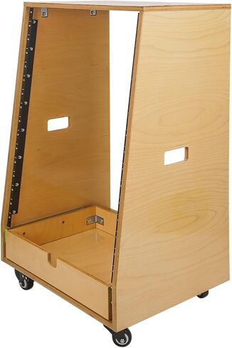 Sound Town 8U DIY Solid Baltic Birch Plywood Slanted Studio Rack with 8U Rack Space, Extra 2U Drawer, Rubber Feet, Casters, Golden Oak (SDRK-8TD2) in Kuwait