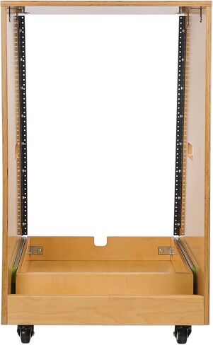 Sound Town 8U DIY Solid Baltic Birch Plywood Slanted Studio Rack with 8U Rack Space, Extra 2U Drawer, Rubber Feet, Casters, Golden Oak (SDRK-8TD2) in Kuwait