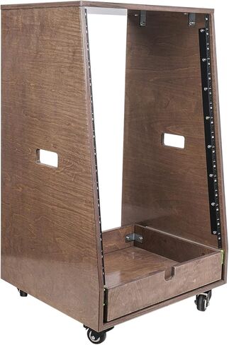 Sound Town 8U DIY Solid Baltic Birch Plywood Slanted Studio Rack with 8U Rack Space, Extra 2U Drawer, Rubber Feet, Casters, Golden Oak (SDRK-8TD2) in Kuwait