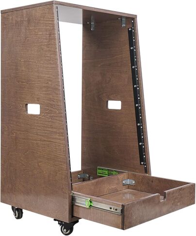 Sound Town 8U DIY Solid Baltic Birch Plywood Slanted Studio Rack with 8U Rack Space, Extra 2U Drawer, Rubber Feet, Casters, Golden Oak (SDRK-8TD2) in Kuwait