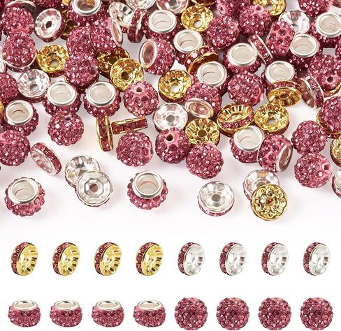 Beadthoven 130pcs 10mm عيد الميلاد الطين حجر الراين الخرز، 8mm حجر الراين الفواصل لصنع المجوهرات والزجاج والكريستال ديسكو الكرة الخرز التألق Rondelle جولة الماس الخرز لسوار قلادة المفاتيح DIY in Saudi Arabia